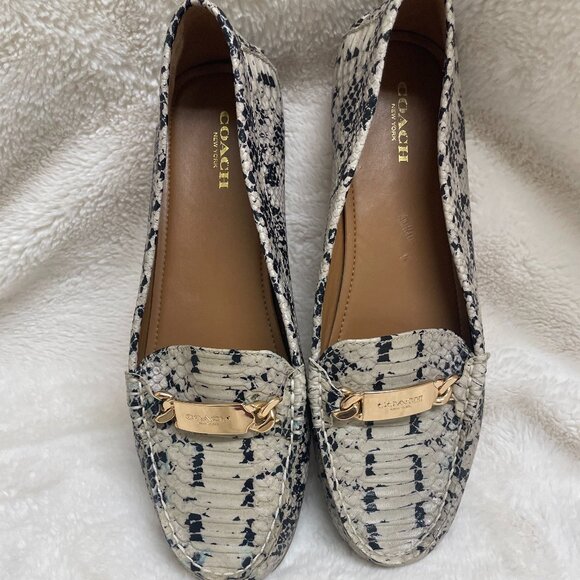 Women's Coach Snakeskin Textured Leather Loafers Olive A01096 Sz 9.5B - Picture 2 of 11